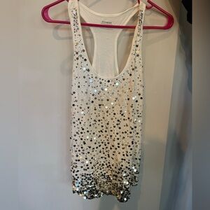 Express Dream Weight Cotton Ivory Tank Top with Silver Sequin Front Size Small
